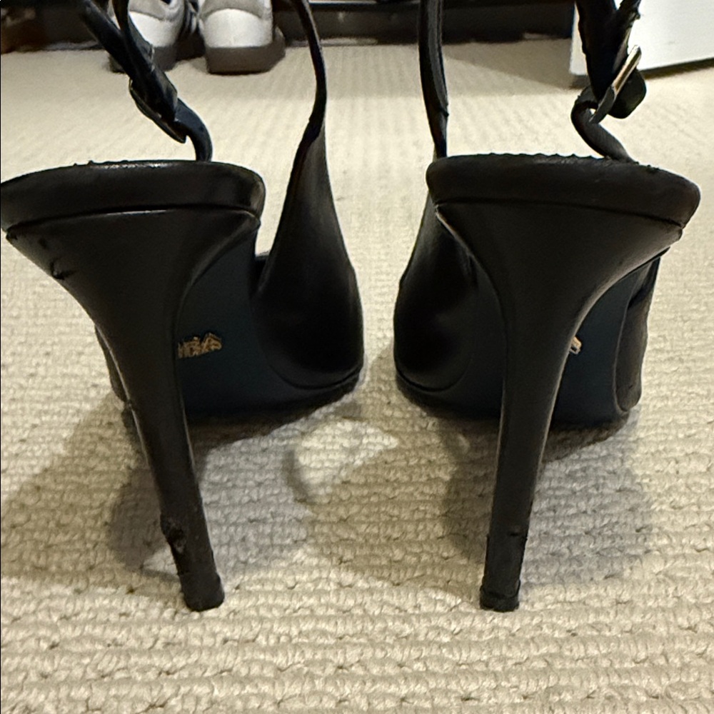 Zara Genuine Leather Black Slingback Heels sz 8 - Picture 4 of 7
